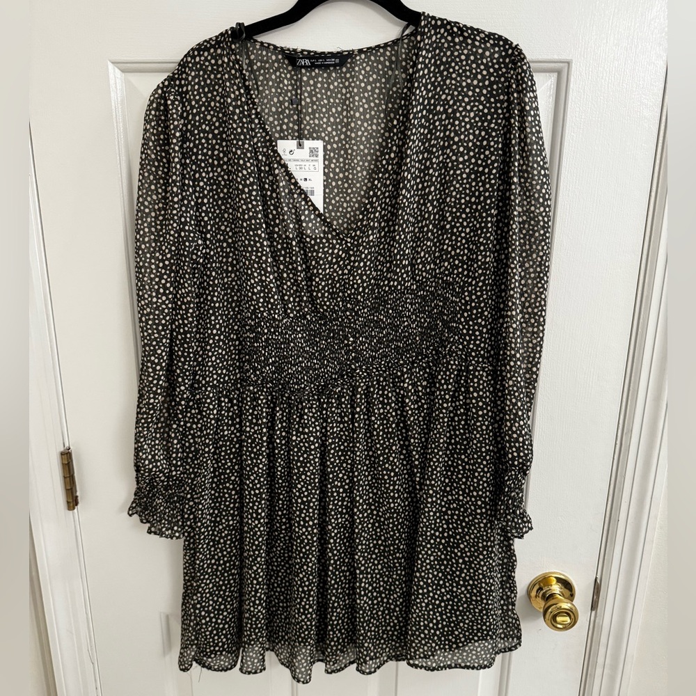 Zara Women's Black and Tan Patterned Dress